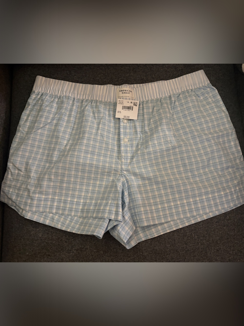 American Eagle Outfitters Blue and White Plaid Cotton Sleep Shorts